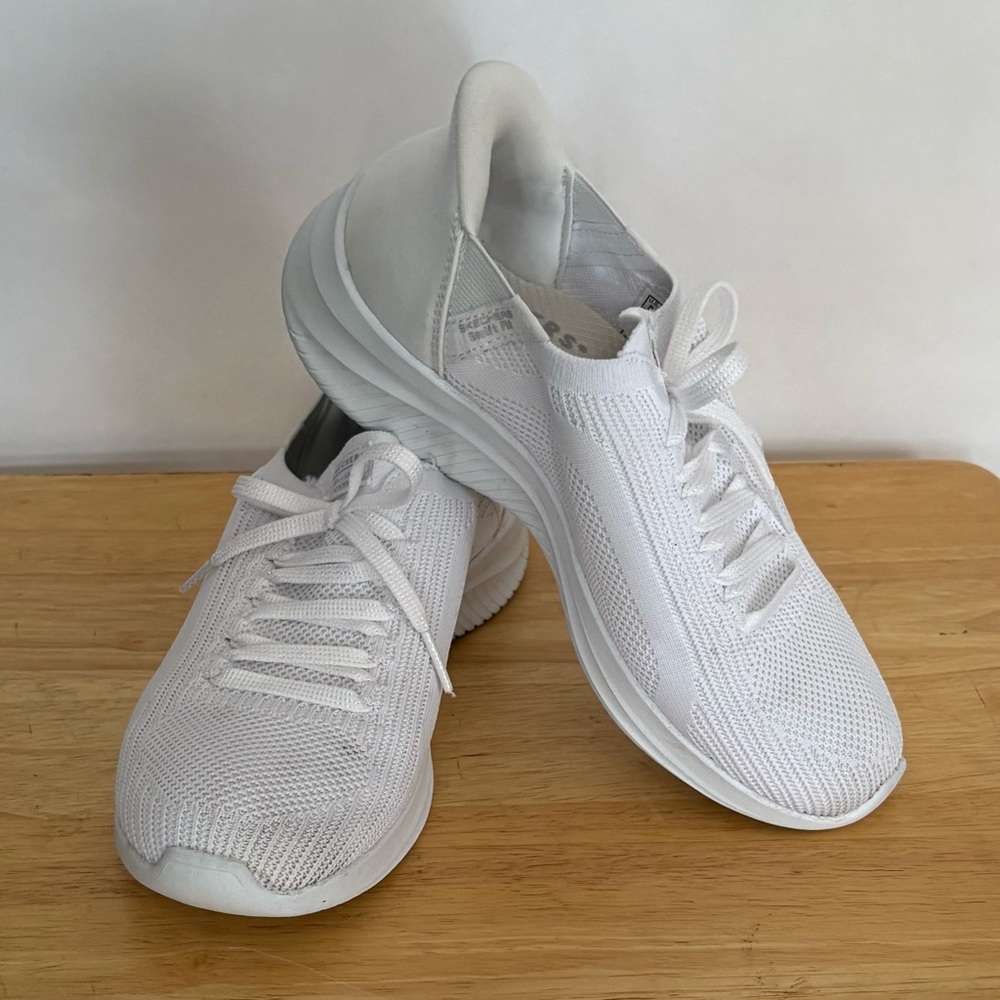 Skechers Women's White Knit Athletic Sneakers